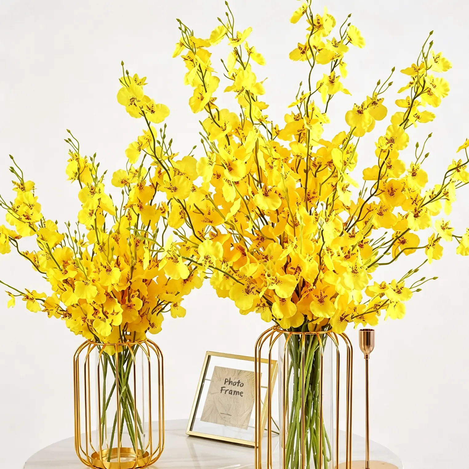 ArtDaffodil 10-Piece Silk Red Artificial Carnation Bouquet, Long-Stem Filler Plants with Organic Glass Ornaments, Long Yellow 10 Stick for Home, Wedding Decoration