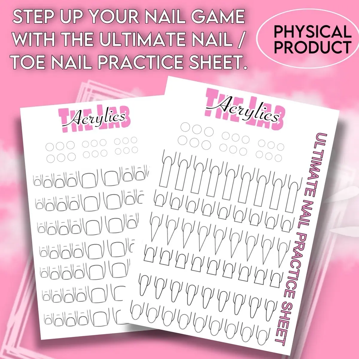 THE LAB ACRYLICS ACRYLIC NAIL PRACTICE SHEET, DOUBLE SIDED NAIL ARTIST PRACTICE SHEET, NAIL ART SHEETS