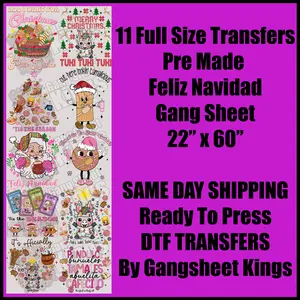 Premade FELIZ NAVIDAD DTF transfers | Ready to press | Direct to film Transfer | Quick shipping| Premade gang sheet