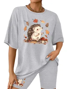 Printed Graphic Women's Casual Outdoor Home Sport Short Sleeve Top + Shorts 2 Pieces Women Tracksuit Sweatsuit Set, Fashion Simple Style, Basic Wear for Daily Use, Sweatsuit Matching Set, Sweatsuit Set Outfit