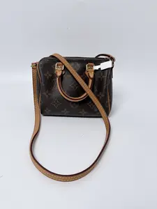 Pre-owned Louis Vuitton Canvas Crossbody Bags Nano Speedy Monogram Brown Leather Gold Hardware Top Handle Crossbody Bag JA559LV