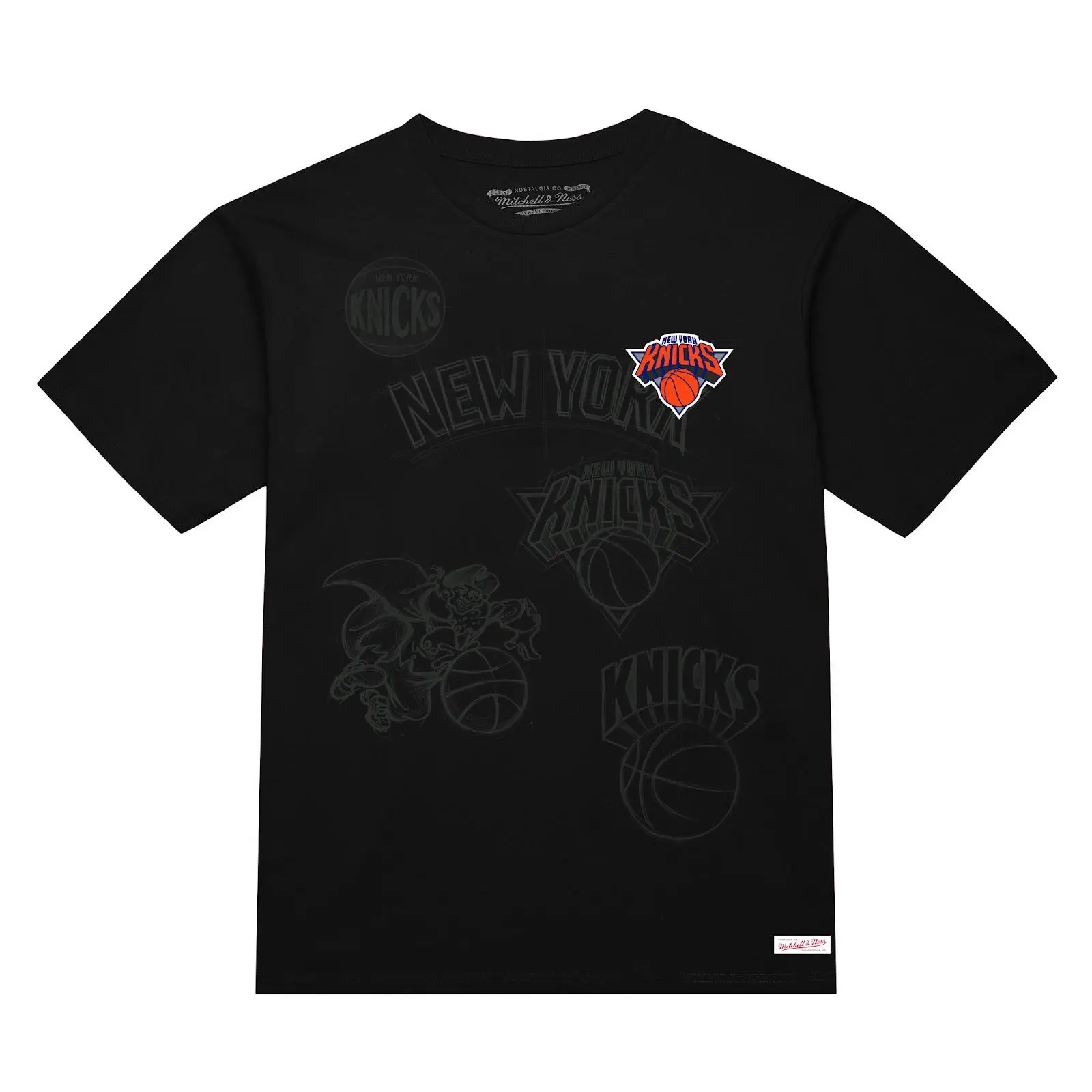New York Knicks Black Sketch Logo T-Shirt - Vintage NBA Graphic Tee, Mitchell & Ness