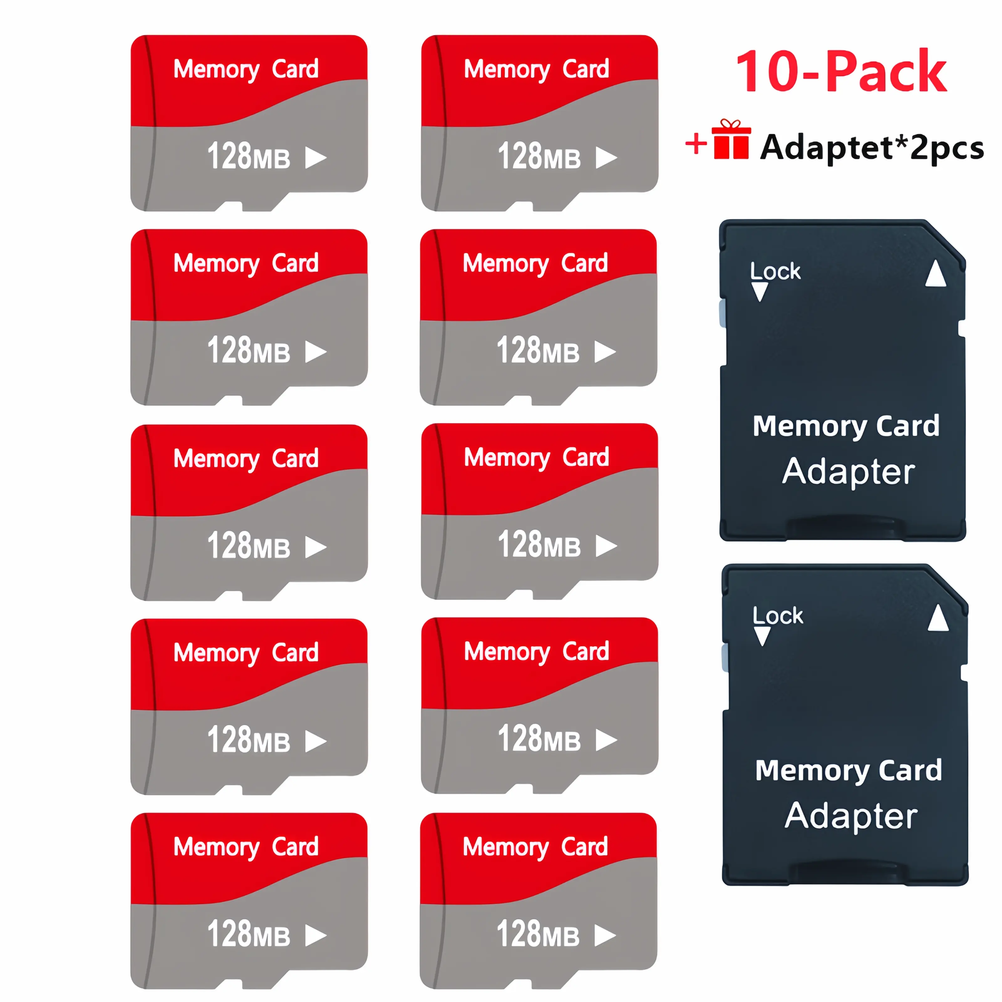 [10-Pack]TF Cards 128MB/256MB/512MB Flash Memory Cards High-Speed Transfer for Tablets, Smartphones, Dash Cameras, Cameras Includes 2 Adapters