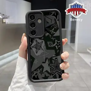 TPU Phone Case Compatible with Galaxy S23  Ultra S24 Plus S25 S22+ Black Star Pattern Anti-Scratch Shockproof Soft Silicone Protective Cover Smartphone Casing