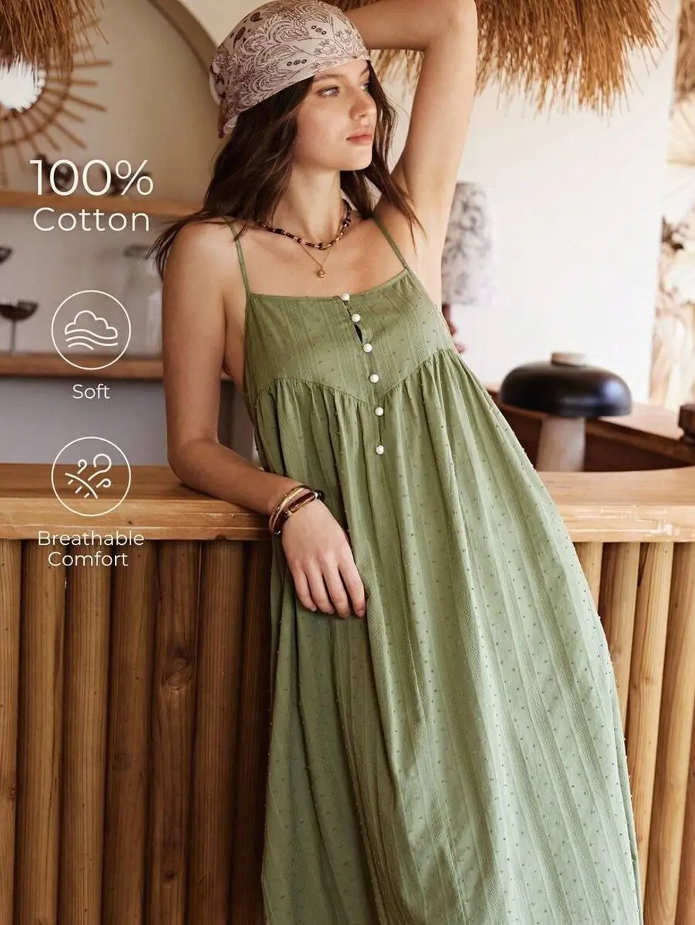 Lullawish Bohemian Casual Vacation & Home Wear, 100% Cotton Woven Loose Fit Dress For Women