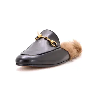 Pre-owned Gucci Men's Princetown Mules Leather with Fur by Rebag