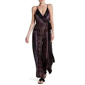 Free People Women's Cabbage Rose Satin Jumpsuit in Black Combo, 10