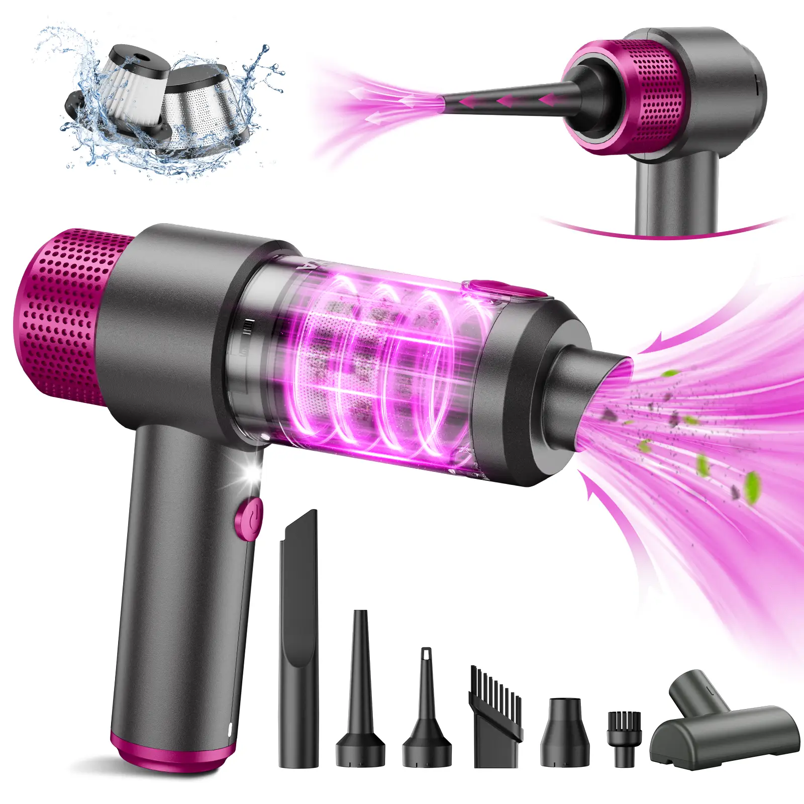 EYYA Handheld Cordless Car Vacuum Cleaner, 15000PA High Power, 4 in 1 Portable Vacuum Cleaner and Air Duster with LED Light for Car, Home and Office