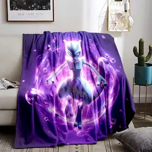 Mewtwo Anime Themed Flannel Blanket, Premium Soft Warm Throw for Living Room Bed Decor Travel, Iconic Collectible Valentine Gift