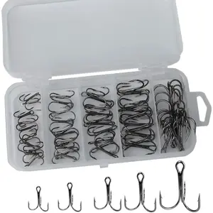 Fishing Treble Hooks Set  Saltwater Freshwater Size 1/0 to 16 High Carbon Steel Different Fish Hook 50pcs/Box