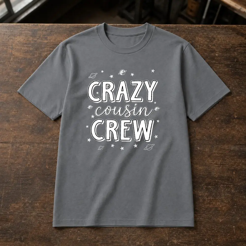 XTAUTO Funny Graphic Unisex T-Shirt Crazy Cousin Crew Space Theme Summer Casual Wear Gift For Cousins Family Reunion