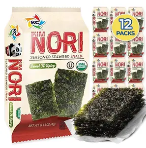 KIMNORI Organic Sweet ‘N Spicy Seaweed Snacks | 12-Pack Crispy Roasted Sheets | Gluten-Free & Low Calorie Spicy Crunch