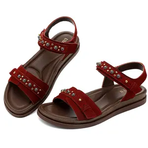 UBFEN Women's Elegant Fashion Steel Beaded Flat Sandals - Comfortable Arch Support, Back Strap, Open Toe Slingback Shoes for Beach, Vacation Footwear