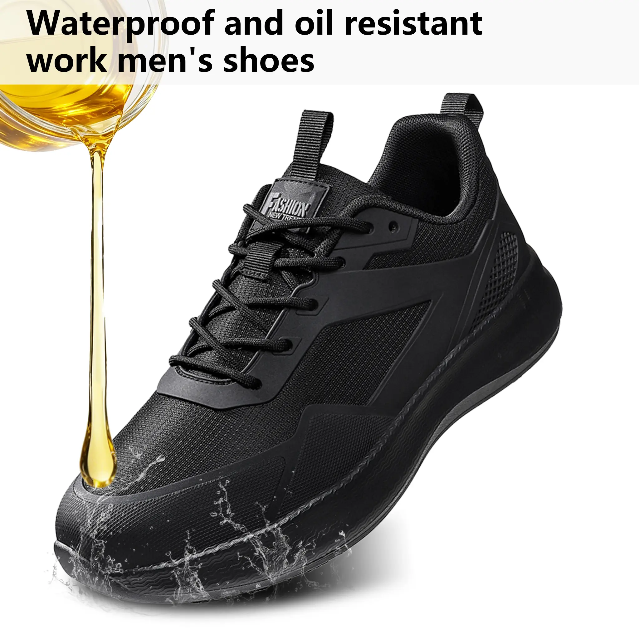 Men's Black Non Slip Work Shoes, Waterproof & Oil-Proof Slip-on Clogs for Kitchens, Lightweight Cushioned Safety Footwear with Wide Toe Fit, Non Slip Shoes For Work, Work & Safety Footwear
