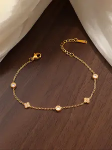 Elegant Zirconia Circle Bracelet for Women, Simple Floral Design, Titanium Steel Material, Plated, Unique Fashion Accessory, Jewelry Bracelet, Fashionable Exquisite Bracelet