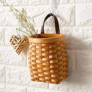 Hand-Woven Wood Storage Basket – Portable Wall Hanging Flower Basket & Organizer | Rattan Box for Fruit, Vegetables & Home Decoration Wooden