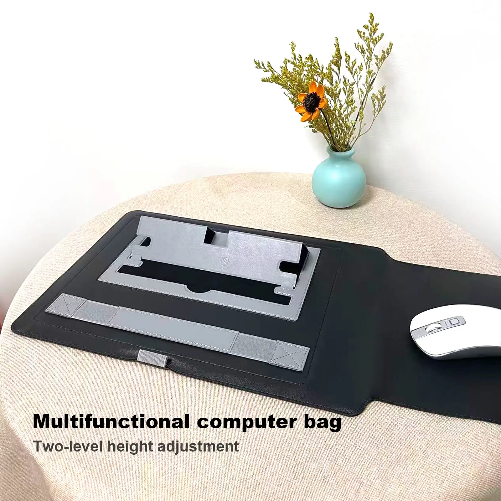 Leather Laptop Sleeve with Stand & Mouse Pad - Water-Resistant Dustproof Portable Multi-Functional Laptop Case for Travel Office School | Laptop Protector Cover