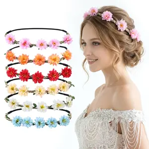 Flower Crown for Women Girls, 6 Pcs Flower Headpiece Boho Floral Headband for Wedding, Birthday, Festival Party, Photo Shoot & Daily Wear
