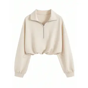 Women's Solid Color Long Sleeve Casual Retro American Zip-Up Hoodie