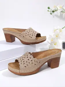 Trendy Design Hollow-Out Sandals, Daily Commute Chunky Block Heel Mules for Women, Stylish Comfortable Footwear, Perfect for Casual