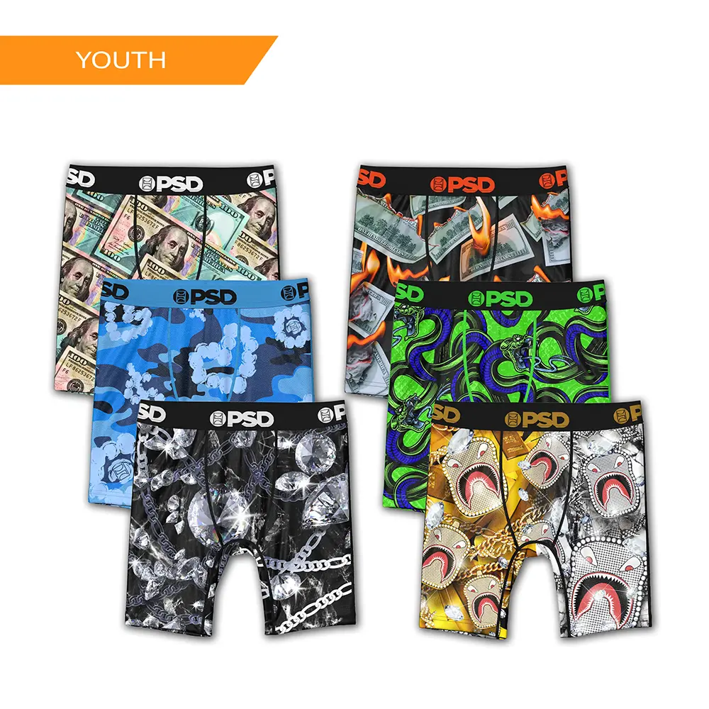 PSD Youth Boys Money Luxury Boxer Brief 6 Pack Bundle - Soft, Breathable and Stretch Comfortable Underwear