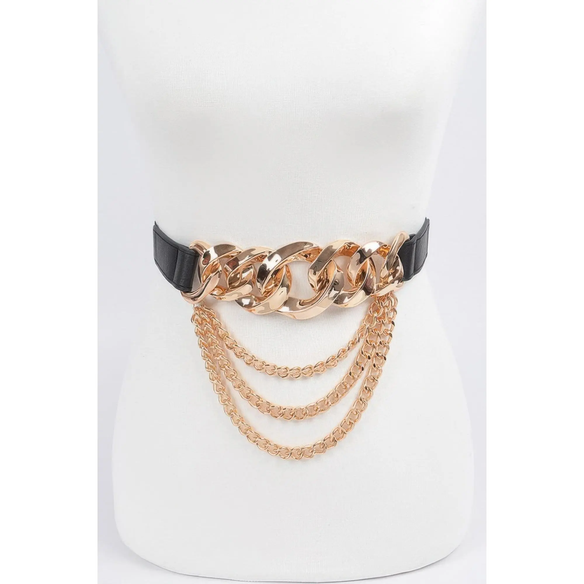 Oversized Chain Buckle Belt W Layered Chains