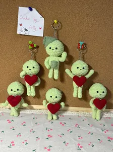 Amigurumi Smiski Doll KeyChain - Hanging Car - Mini Crochet Green Doll - Cute Keychain or Home Decor - Gift for Kids & Collectors
