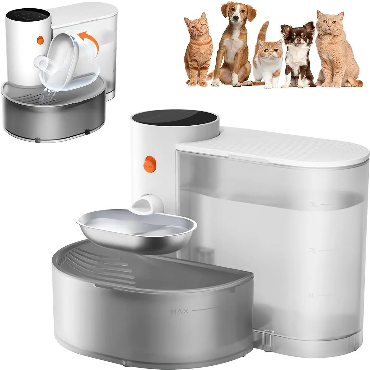 Smart Pet Water Fountain, Filterless Cat Water Fountain No Filter, 3.5L/118.4oz Ultra Silent Cat Fountain, Self-Refill Tipping Wastewater Separation Sewage Separation & Always Fresh Water