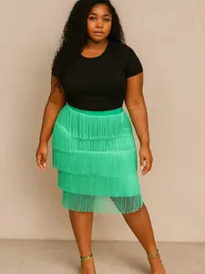 JAZZY LYNN TASSLE SKIRT - Chic Fitted Midi Skirt with Elegant Tassel Embellishment High Waist Summer Fashion for Women