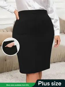 Plus Size Women's Fashion Elegant Commuter Versatile Front Slit Pocket Skirt, Stylish Office Wear, Comfortable and Chic Design, Fit