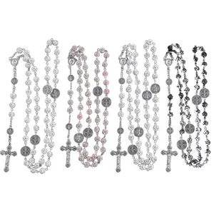 Vmess Vintage Multicolored Religious Necklace Featuring 55 8Mm Beaded Crosses