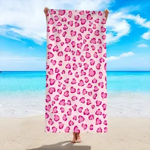 Heart Leopard Print Beach Towel, Quick-Dry Soft Microfiber, Multiple Sizes, Lightweight Sandproof, Foldable, Ideal for Swimming Yoga Fitness, Coastal Towel