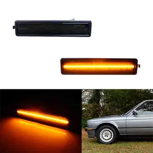 2PCS Smoked Lens Amber LED Front Bumper Side Marker Lights For BMW E30 3 Series 1984 1985 1986 1987 1988 1989 1990 1991 Replace OEM 63141377849, 63 14 1 377 849, 63-14-1-377-849