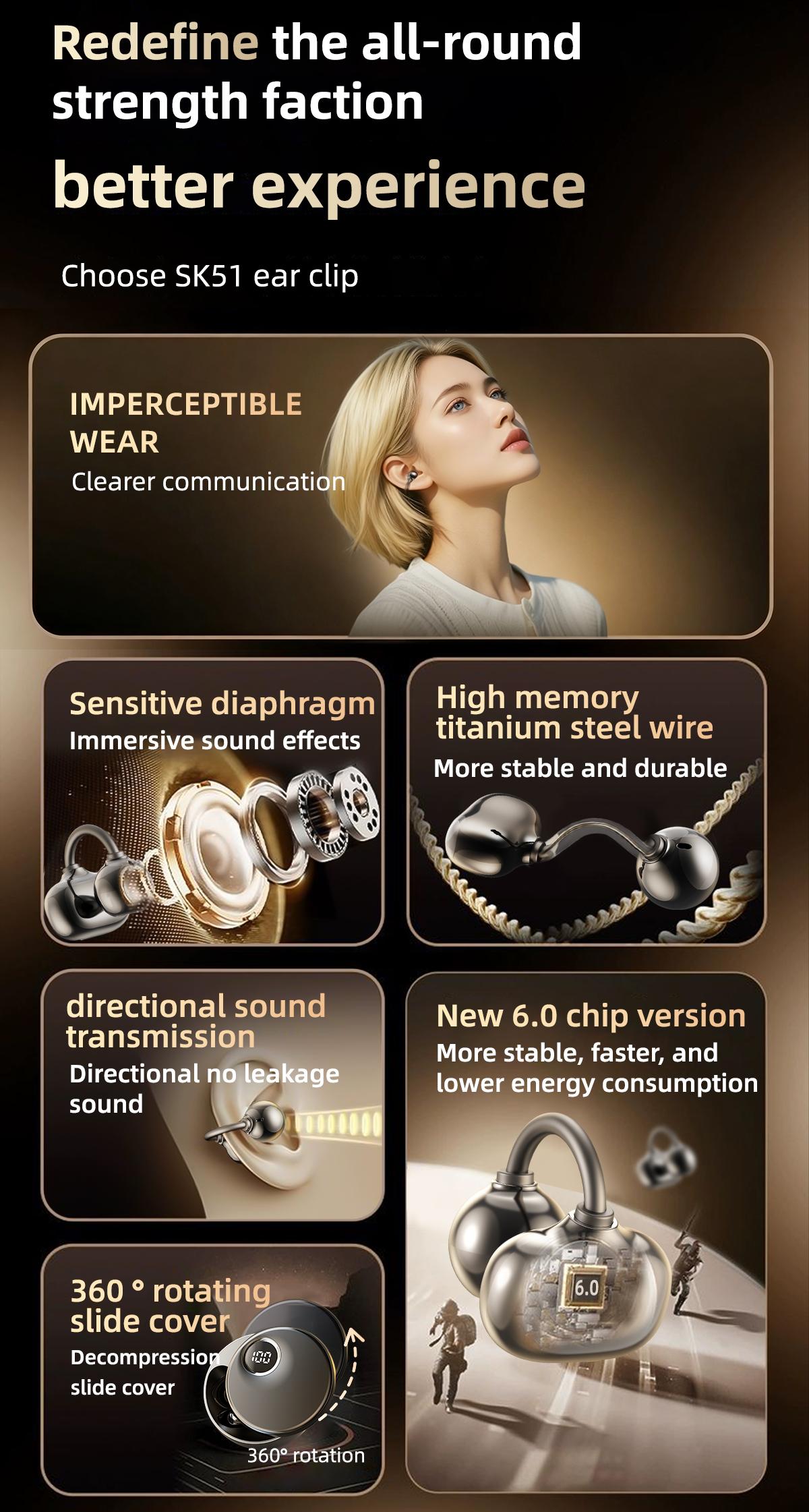 Upgraded Clip-On Earbuds Comfortable fit &The Ultimate Unzip Tool,360-degree twist-off cap,Crystal-Clear Sound, Bluetooth 6.0 Wireless Headphones,Ideal for Small Ears,Sports,Glasses outdoorfun