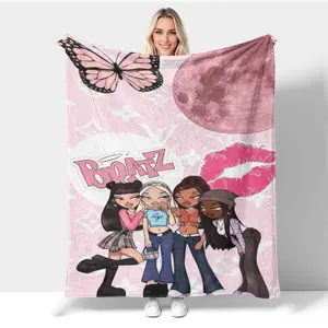 2025 New Flannel Cartoon Style Bratz Throw Blankets  Fun Nap Blanket Flannel Sleep Cozy Lightweight Ultra Soft Micro Blankets for Bedroom Sofa Picnic Perfect for All Seasons Soft Flannel Shawl