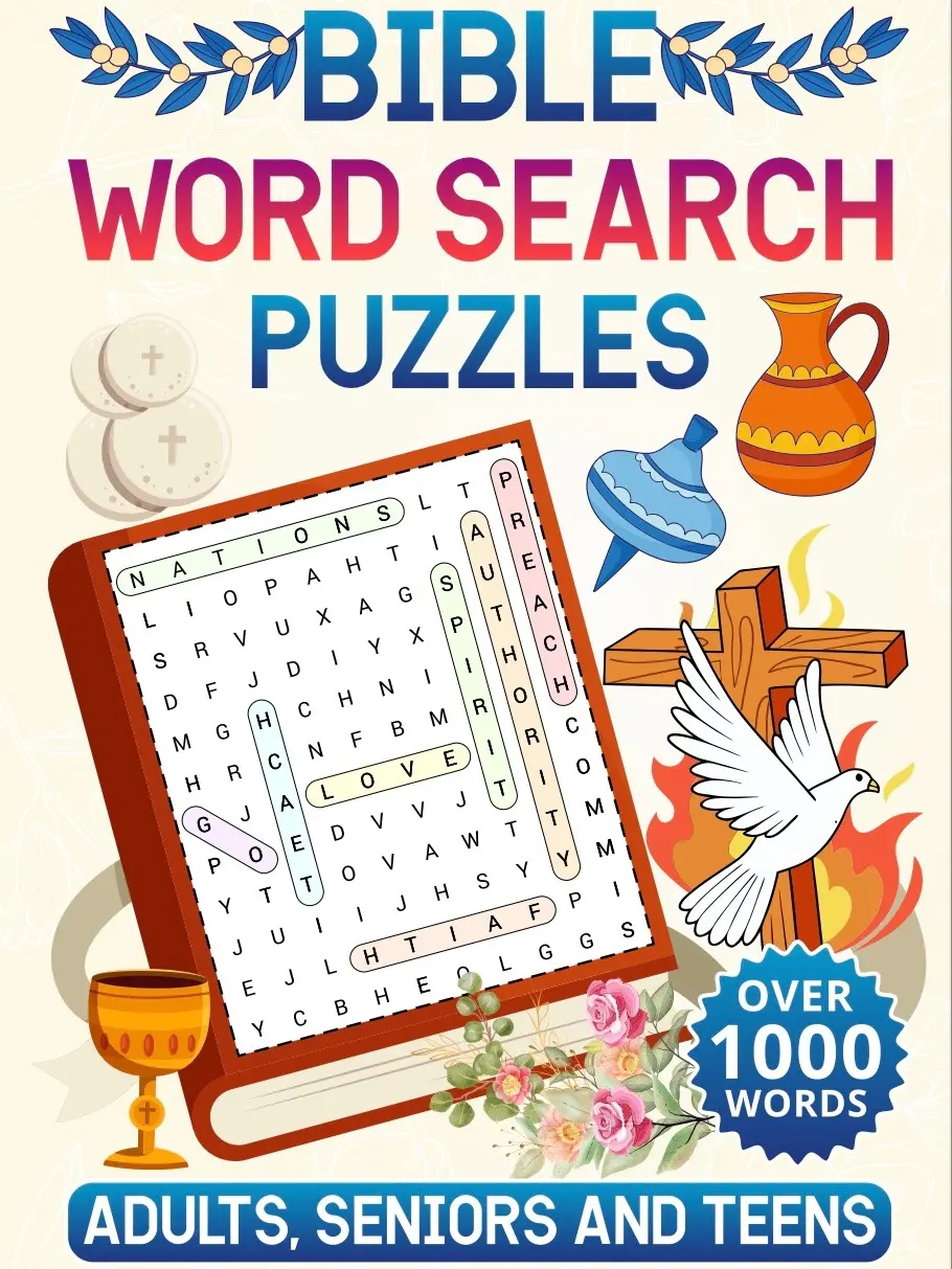 Christian Large Print Puzzle Book - 1000+ Unique Puzzles (Bible Crossword, Bible Vocabulary Wordsearch), Spiral Binding, Faithful Wordplay, Devotional Study Tool, Meaningful Gift for Adults