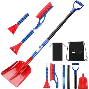 3-Piece Snow Removal Kit, 47" Detachable Snow Shovel, 27" 2-in-1 Ice Scraper & Snow Brush Tool, Separate Snow Scraper for Car, Truck, Driveway, and Winter Conditions, Storage Bag Included