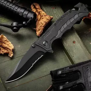 Portable EDC Folding Utility Tool with Textured Grip & Safe Lock - Stainless Steel Sharp Blade, Ergonomic Handle, Lightweight Compact for Camping, Survival, DIY, Household, Outdoor & Everyday Carry (No Power Required)