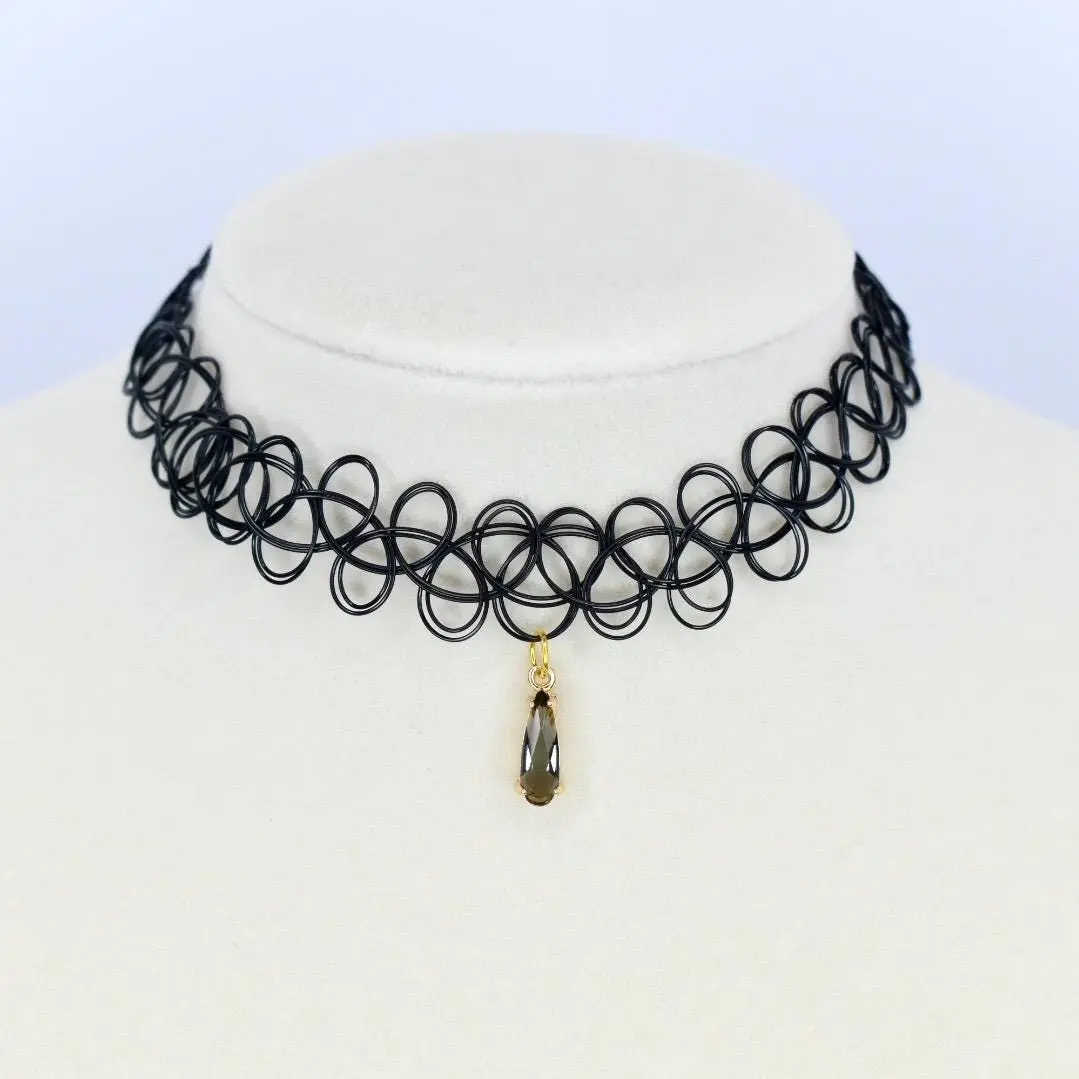 Tattoo Choker Necklace with Sparkle Charm