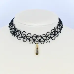 Tattoo Choker Necklace with Sparkle Charm - Edgy, Gothic Print Fashion Costume Jewelry Accessory, Edgy Necklaces, Gothic Print Necklaces