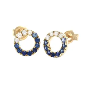 White And Blue Sapphire Earrings in Yellow Gold 14K