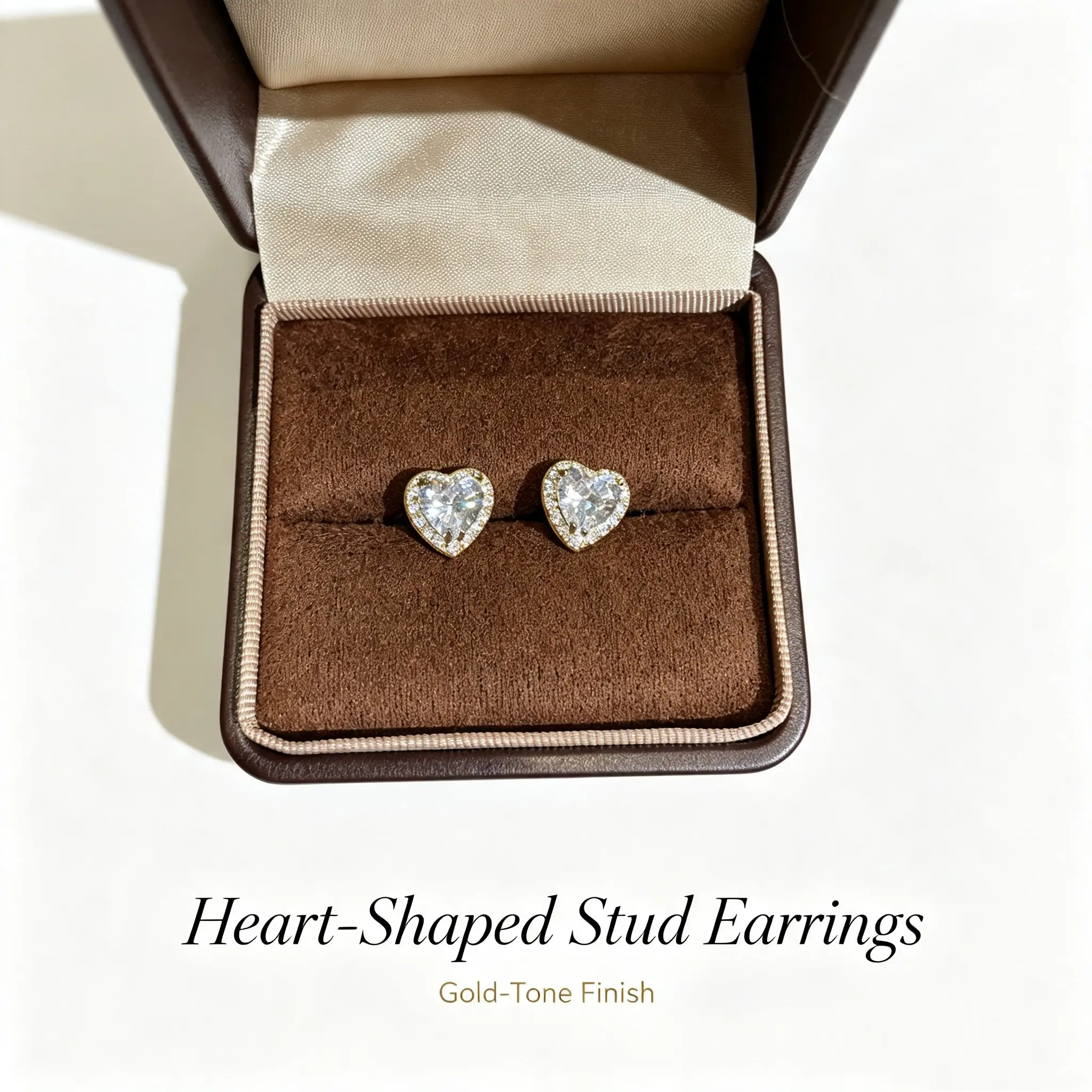 Heart-Shaped Stud Earrings with Gold-Tone Finish, Elegant Design, Perfect for Any Occasion