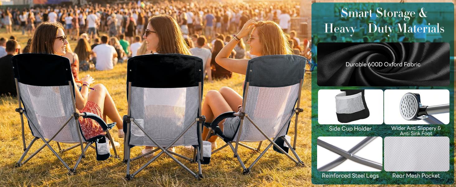 Portable Folding Camping Chair with Storage Pocket & Carrying Bag, 250 LBS Support, Mesh Breathable Back, Backpacking Chair for Hiking Fishing Picnics Beach Portable Folding Camping Chair with Storage Pocket & Carrying Bag, 250 LBS Support, Mesh Breathable Back, Backpacking Chair for Hiking Fishing Picnics Beach