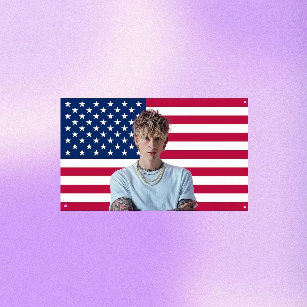 MGK US Wall Tapestry Flag, Machine Gun Kelly Wall Art, Rap Rock Bedroom Decor, Music Fan Banner