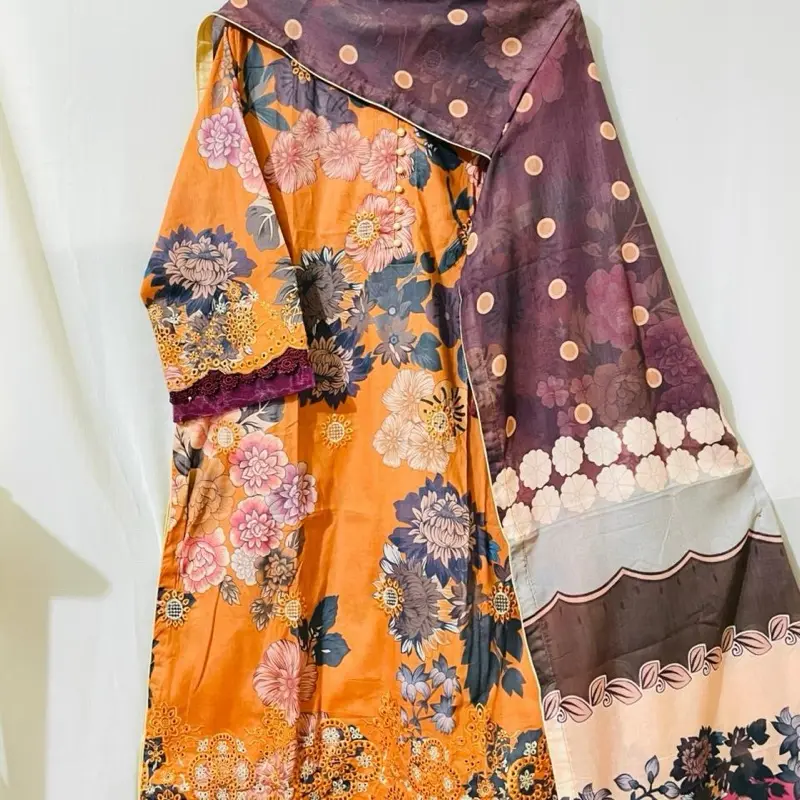 Elegant Floral Printed Shalwar Kameez Set with Embroidery Work & Printed Dupatta | All Over Floral Printed pant Cotton Fabric Lightweight Matching