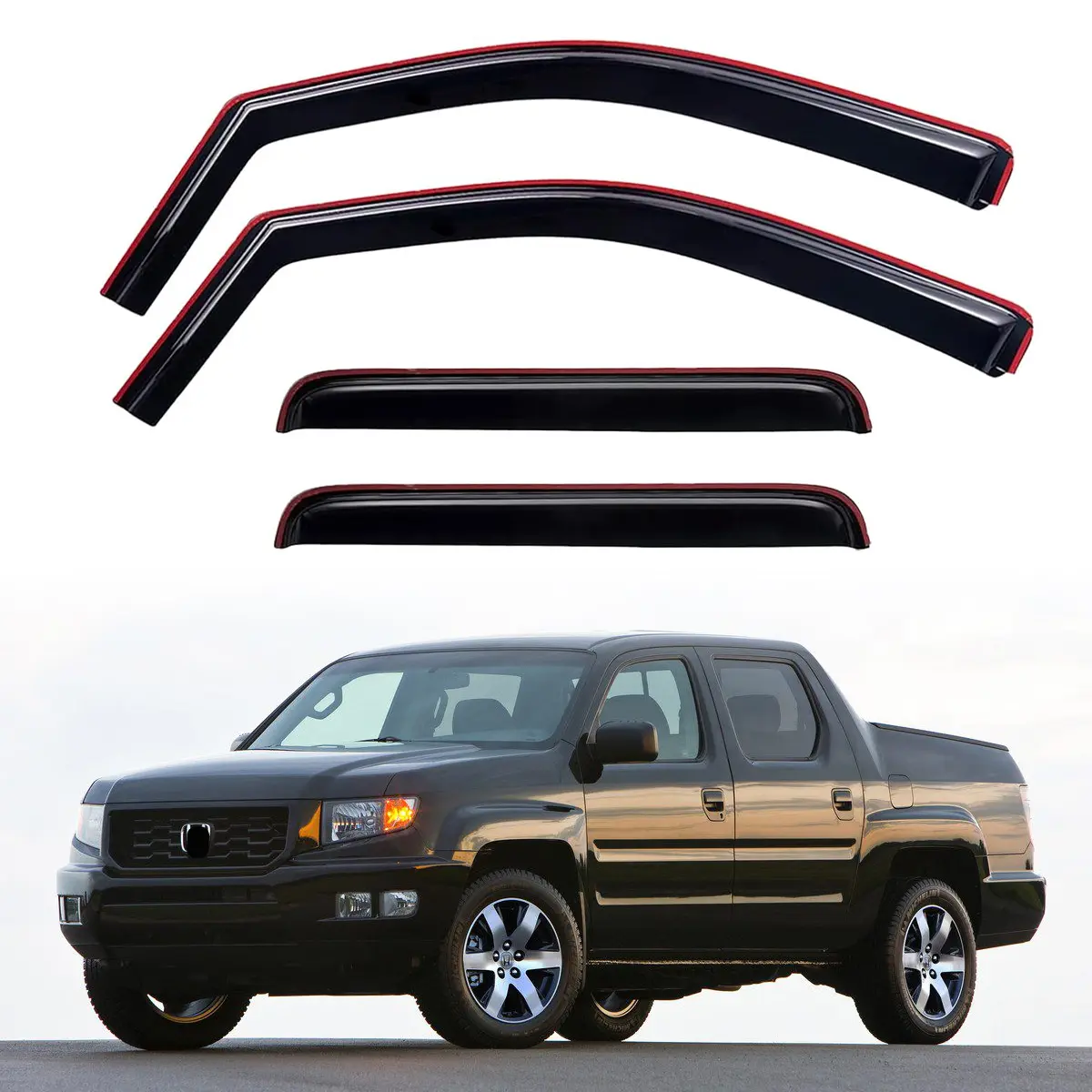 4PCS In-Channel Window Visors for 2006-2014 Honda Ridgeline, Dark Smoke Rain Guards Vent Deflectors