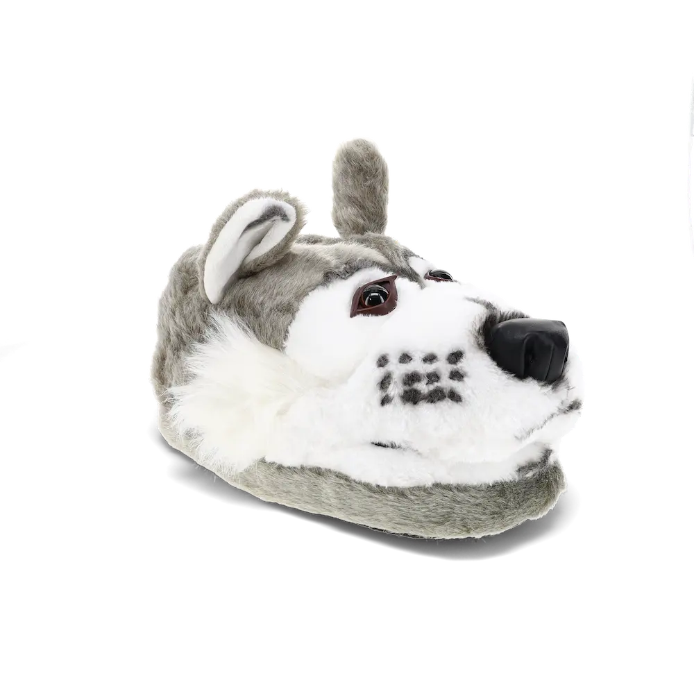 Gray Wolf Slippers - Ultra-Soft Plush Animal Slippers with Realistic Design & Non-Slip Sole for Ultimate Comfort & Adventure