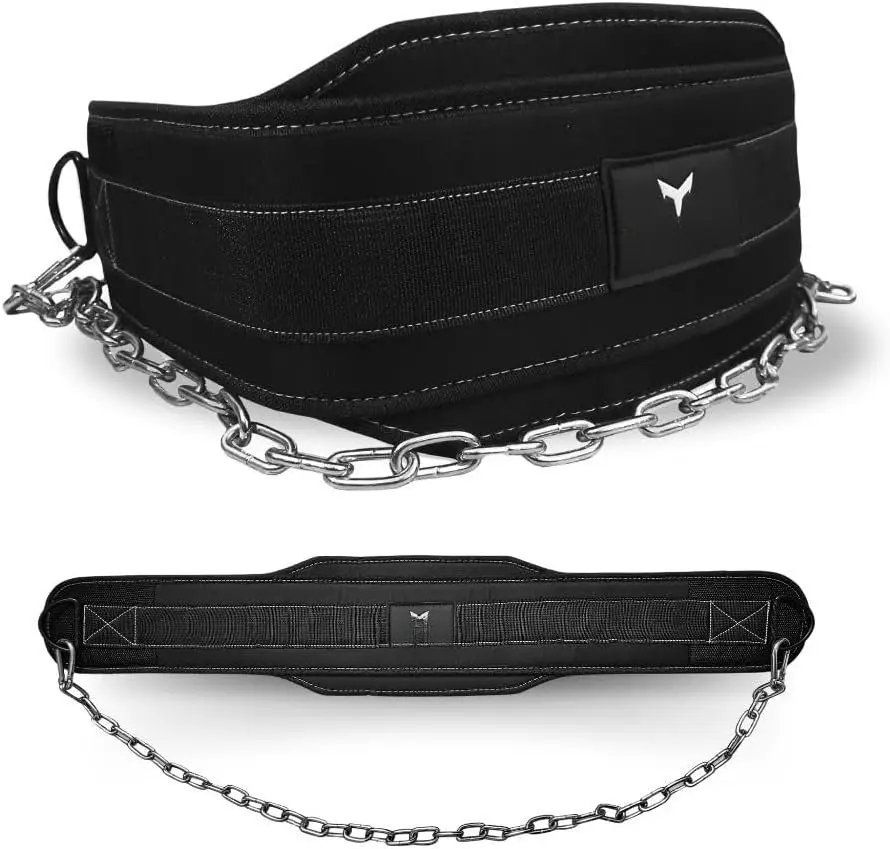 Dip Belt with Chain  Weighted Pull Up Belt, Dip Weight Belt, Weightlifting Belt for Pullups, Squats, and Dips, Belt Squat Attachment Ideal Weight Belt for Pullups, Weightlifting, and Gym Workouts (Black)