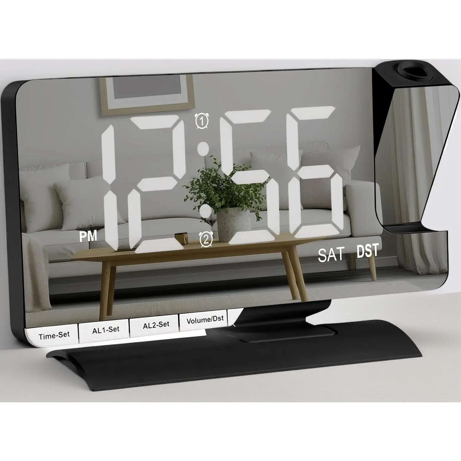 Plastic 7.3" Digital Mirror Alarm Clock - 180-Degree Rotating Projection, Dual Alerts, 3 Alert Modes, DST, Dimmable Brightness, USB Charging Port, Adjustable Volume, Snooze for Bedroom Teen+ (Educational Shape Sorter Accessory)