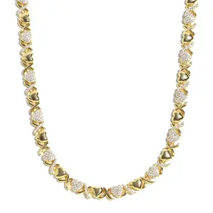 Gold XOXO Gemstone Necklace with Sparkling Heart Shaped Pendant Adjustable Chain  Jewelry for Women